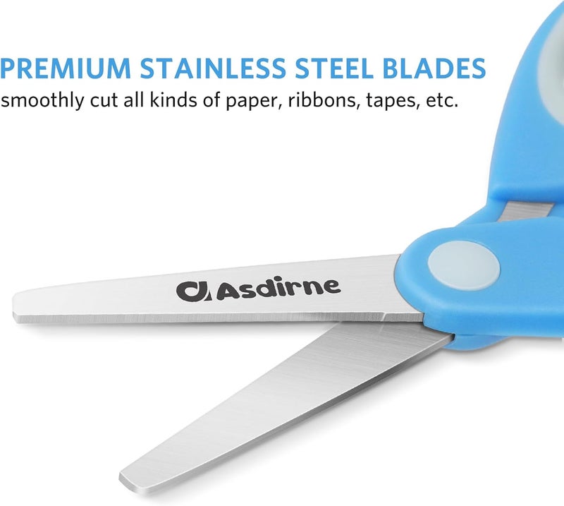 Asdirne Left Kids Scissors, Safety Children Scissors with Blunt Tip Stainless Steel Blades and Soft Grip, Great for Home and School, Assorted Color, 13.5cm, 3 Pack - Image 5